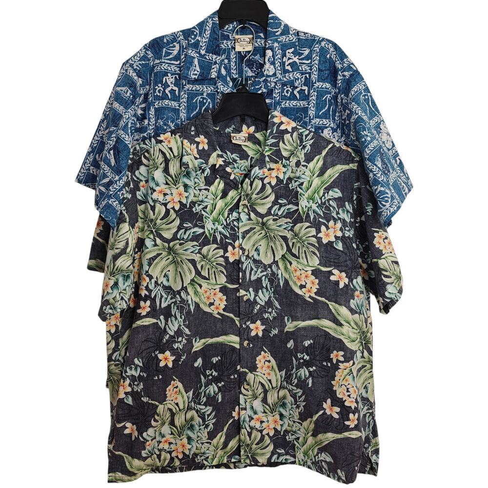 Go Barefoot Hawaiian Shirts Xl Tropical Floral & Woodblock Reverse Prints Beach